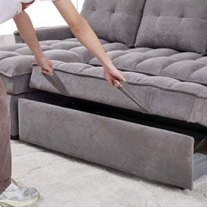 English Elm 71.3" Chenille Sectional Sleeper Sofa with Storage Chaise and Built-in Usb Charging Dark Gray W1193S00195