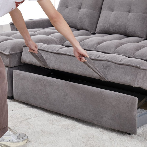 English Elm 71.3" Chenille Sectional Sleeper Sofa with Storage Chaise and Built-in Usb Charging Dark Gray W1193S00195