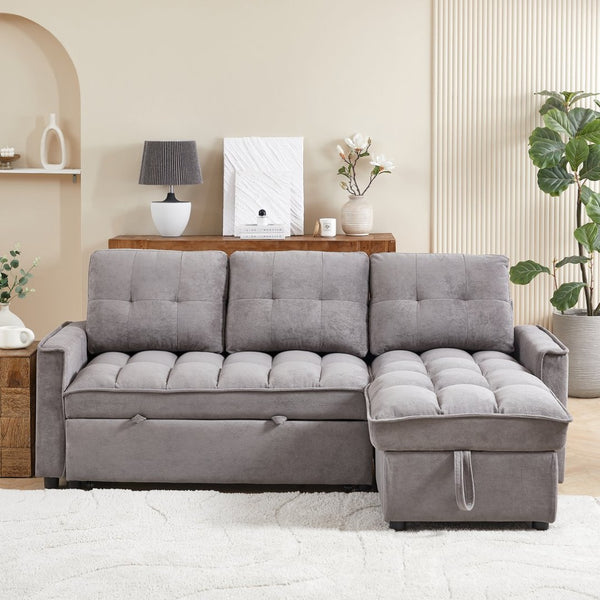 English Elm 71.3" Chenille Sectional Sleeper Sofa with Storage Chaise and Built-in Usb Charging Dark Gray W1193S00195