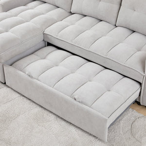 English Elm 71.3" Chenille Sectional Sleeper Sofa with Storage Chaise and Built-in Usb Charging Light Gray W1193S00197