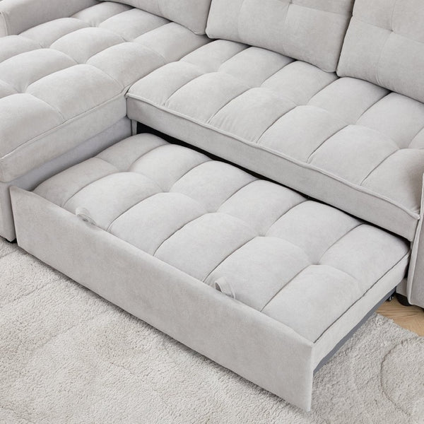 English Elm 71.3" Chenille Sectional Sleeper Sofa with Storage Chaise and Built-in Usb Charging Light Gray W1193S00197