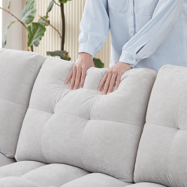 English Elm 71.3" Chenille Sectional Sleeper Sofa with Storage Chaise and Built-in Usb Charging Light Gray W1193S00197