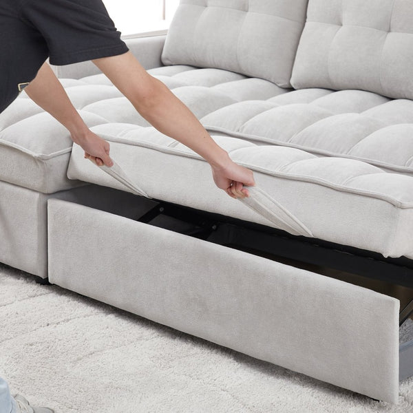 English Elm 71.3" Chenille Sectional Sleeper Sofa with Storage Chaise and Built-in Usb Charging Light Gray W1193S00197