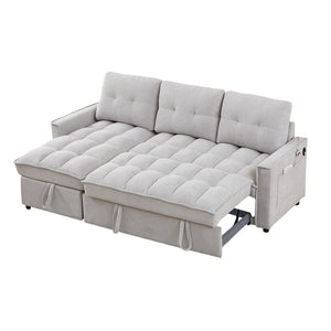 English Elm 71.3" Chenille Sectional Sleeper Sofa with Storage Chaise and Built-in Usb Charging Light Gray W1193S00197
