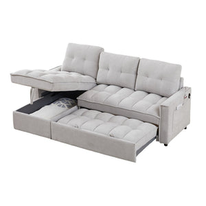 English Elm 71.3" Chenille Sectional Sleeper Sofa with Storage Chaise and Built-in Usb Charging Light Gray W1193S00197