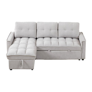 English Elm 71.3" Chenille Sectional Sleeper Sofa with Storage Chaise and Built-in Usb Charging Light Gray W1193S00197