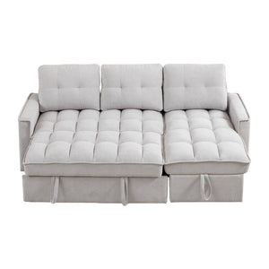 English Elm 71.3" Chenille Sectional Sleeper Sofa with Storage Chaise and Built-in Usb Charging Light Gray W1193S00197