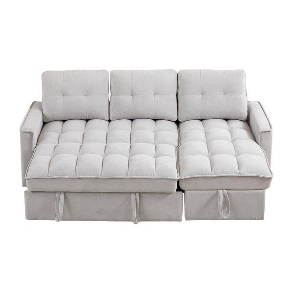 English Elm 71.3" Chenille Sectional Sleeper Sofa with Storage Chaise and Built-in Usb Charging Light Gray W1193S00197