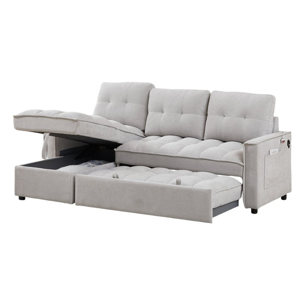 English Elm 71.3" Chenille Sectional Sleeper Sofa with Storage Chaise and Built-in Usb Charging Light Gray W1193S00197