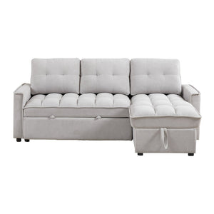 English Elm 71.3" Chenille Sectional Sleeper Sofa with Storage Chaise and Built-in Usb Charging Light Gray W1193S00197