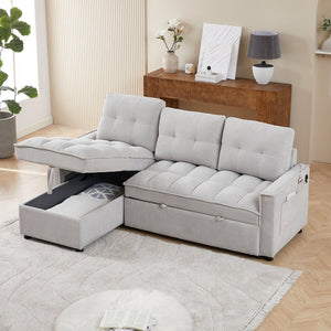 English Elm 71.3" Chenille Sectional Sleeper Sofa with Storage Chaise and Built-in Usb Charging Light Gray W1193S00197