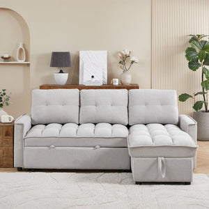 English Elm 71.3" Chenille Sectional Sleeper Sofa with Storage Chaise and Built-in Usb Charging Light Gray W1193S00197