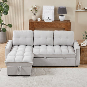 English Elm 71.3" Chenille Sectional Sleeper Sofa with Storage Chaise and Built-in Usb Charging Light Gray W1193S00197