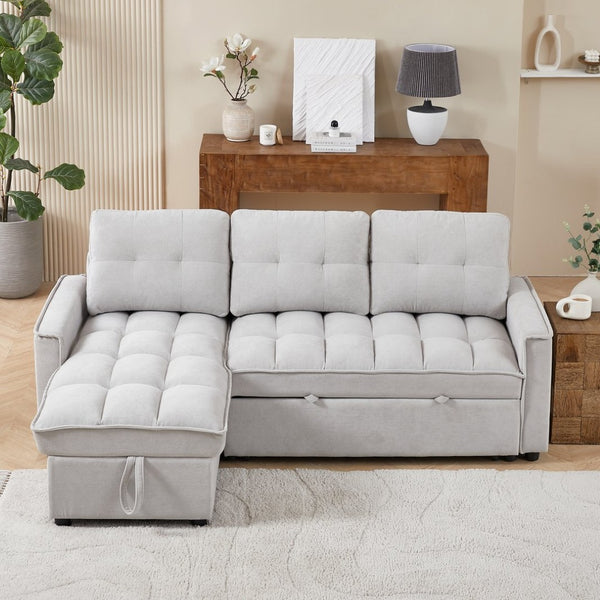 English Elm 71.3" Chenille Sectional Sleeper Sofa with Storage Chaise and Built-in Usb Charging Light Gray W1193S00197