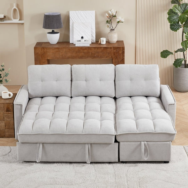 English Elm 71.3" Chenille Sectional Sleeper Sofa with Storage Chaise and Built-in Usb Charging Light Gray W1193S00197
