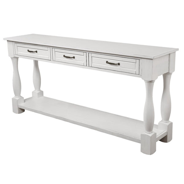 English Elm 63Inch Pine Wood Console Table with 3 Drawers Bottom Shelf Entryway Mid-Century Antique White W1202114029