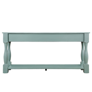 English Elm 63Inch Pine Wood Console Table with 3 Drawers Bottom Shelf Entryway Mid-Century Retro Blue W1202114031