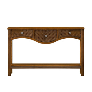 English Elm 52'' Fluted Pine Console Table with 3 Drawers Scalloped Edge Retro Sofa Entryway Brown W1202P330891