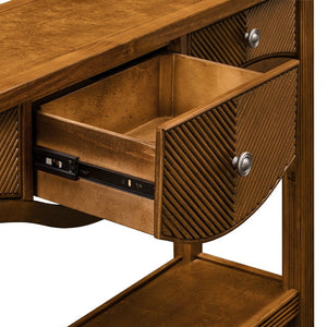 English Elm 52'' Fluted Pine Console Table with 3 Drawers Scalloped Edge Retro Sofa Entryway Brown W1202P330891