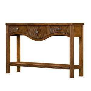 English Elm 52'' Fluted Pine Console Table with 3 Drawers Scalloped Edge Retro Sofa Entryway Brown W1202P330891