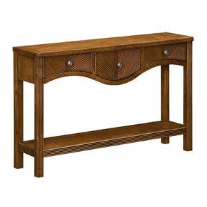English Elm 52'' Fluted Pine Console Table with 3 Drawers Scalloped Edge Retro Sofa Entryway Brown W1202P330891