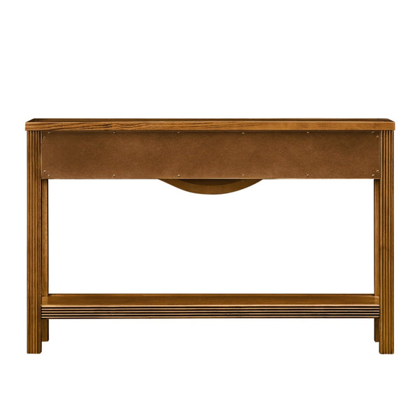 English Elm 52'' Fluted Pine Console Table with 3 Drawers Scalloped Edge Retro Sofa Entryway Brown W1202P330891