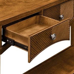 English Elm 52'' Fluted Pine Console Table with 3 Drawers Scalloped Edge Retro Sofa Entryway Brown W1202P330891