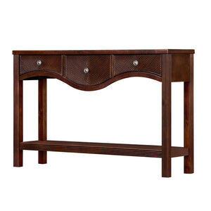 English Elm 52'' Fluted Pine Console Table with 3 Drawers Scalloped Edge Retro Sofa Entryway Espresso W1202P330892