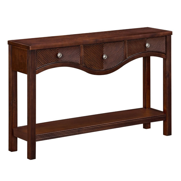 English Elm 52'' Fluted Pine Console Table with 3 Drawers Scalloped Edge Retro Sofa Entryway Espresso W1202P330892