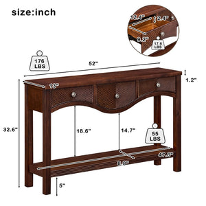 English Elm 52'' Fluted Pine Console Table with 3 Drawers Scalloped Edge Retro Sofa Entryway Espresso W1202P330892