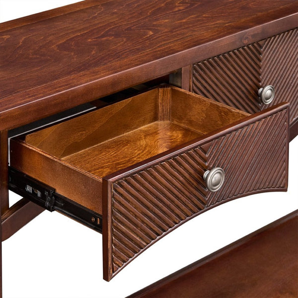 English Elm 52'' Fluted Pine Console Table with 3 Drawers Scalloped Edge Retro Sofa Entryway Espresso W1202P330892