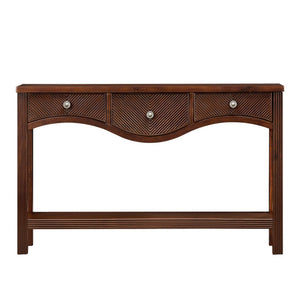 English Elm 52'' Fluted Pine Console Table with 3 Drawers Scalloped Edge Retro Sofa Entryway Espresso W1202P330892