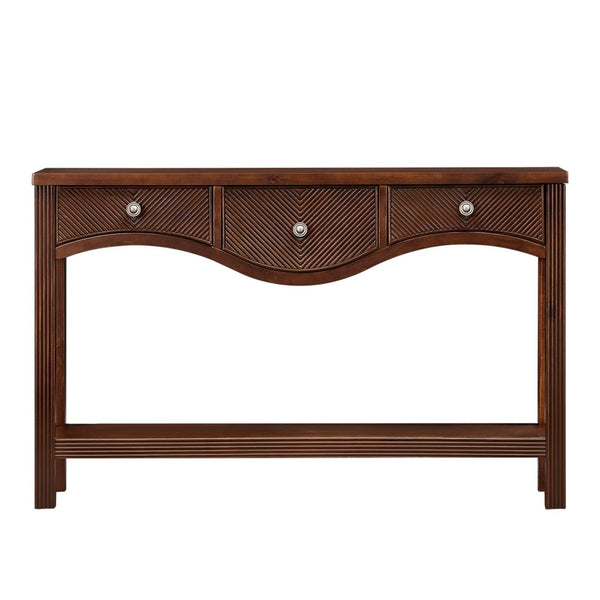 English Elm 52'' Fluted Pine Console Table with 3 Drawers Scalloped Edge Retro Sofa Entryway Espresso W1202P330892