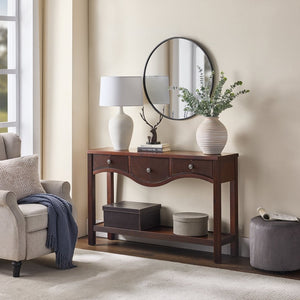English Elm 52'' Fluted Pine Console Table with 3 Drawers Scalloped Edge Retro Sofa Entryway Espresso W1202P330892