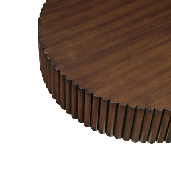 English Elm 31.5 Round Fluted Drum Pine Wood Coffee Table Vintage Distressed Finish Living Room W1202P336078