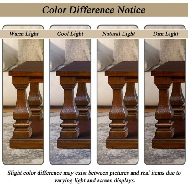English Elm Farmhouse Rectangular Coffee Table Two Tier Open Shelf Carved Legs Living Room Walnut W1202P426203