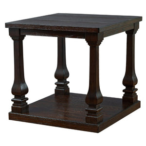 English Elm 24.8 Inch Farmhouse Square End Table Two Tier Open Shelf Carved Legs Espresso Finish W1202P426204