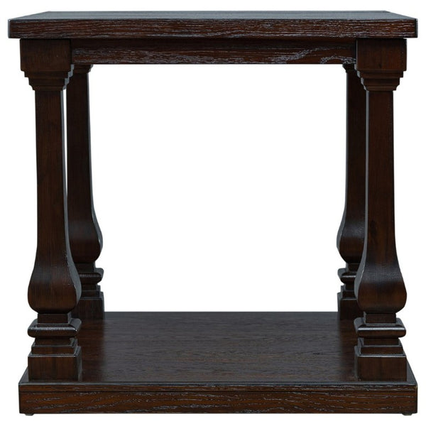 English Elm 24.8 Inch Farmhouse Square End Table Two Tier Open Shelf Carved Legs Espresso Finish W1202P426204