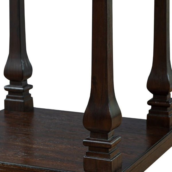 English Elm 24.8 Inch Farmhouse Square End Table Two Tier Open Shelf Carved Legs Espresso Finish W1202P426204