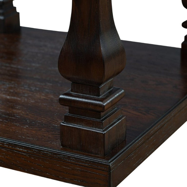 English Elm 24.8 Inch Farmhouse Square End Table Two Tier Open Shelf Carved Legs Espresso Finish W1202P426204