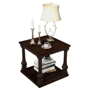 English Elm 24.8 Inch Farmhouse Square End Table Two Tier Open Shelf Carved Legs Espresso Finish W1202P426204