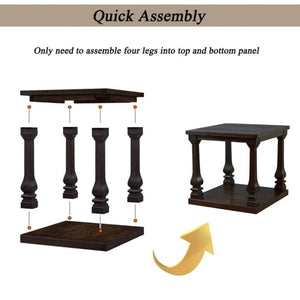 English Elm 24.8 Inch Farmhouse Square End Table Two Tier Open Shelf Carved Legs Espresso Finish W1202P426204
