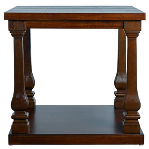 English Elm 24.8 Farmhouse Square End Table Two Tier Carved Legs Distressed Walnut Bedroom Living Room W1202P426221