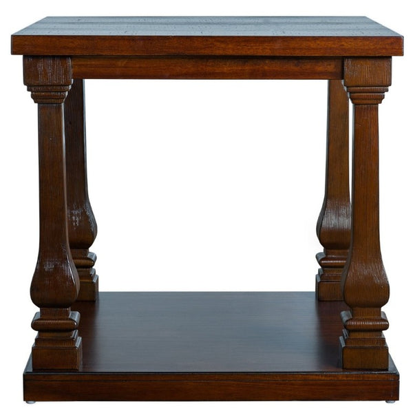 English Elm 24.8 Farmhouse Square End Table Two Tier Carved Legs Distressed Walnut Bedroom Living Room W1202P426221