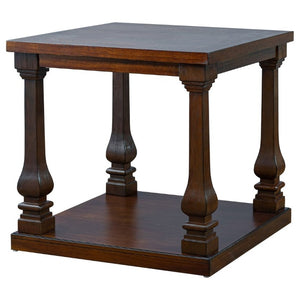 English Elm 24.8 Farmhouse Square End Table Two Tier Carved Legs Distressed Walnut Bedroom Living Room W1202P426221