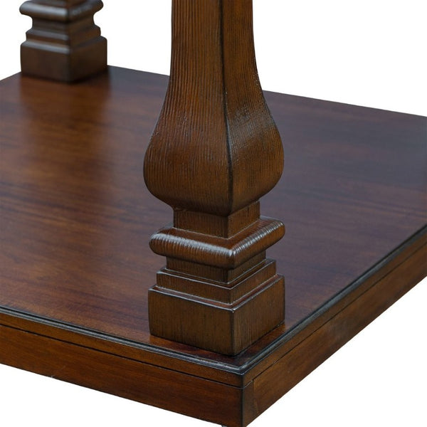 English Elm 24.8 Farmhouse Square End Table Two Tier Carved Legs Distressed Walnut Bedroom Living Room W1202P426221