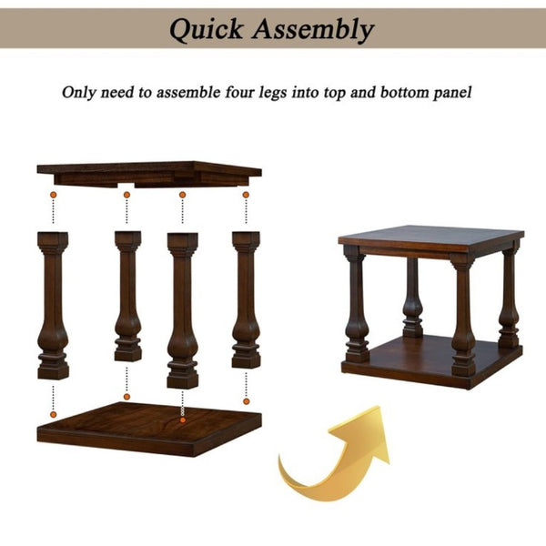 English Elm 24.8 Farmhouse Square End Table Two Tier Carved Legs Distressed Walnut Bedroom Living Room W1202P426221
