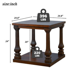 English Elm 24.8 Farmhouse Square End Table Two Tier Carved Legs Distressed Walnut Bedroom Living Room W1202P426221