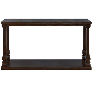 English Elm Farmhouse Console Table 59 Inch Slim Entryway Accent with Carved Legs and Pine Veneer Espresso W1202P426222