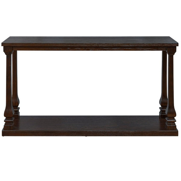English Elm Farmhouse Console Table 59 Inch Slim Entryway Accent with Carved Legs and Pine Veneer Espresso W1202P426222